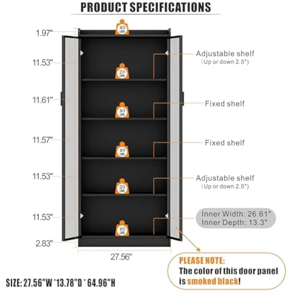 Display Cabinet with Doors and Adjustable Shelves, 65