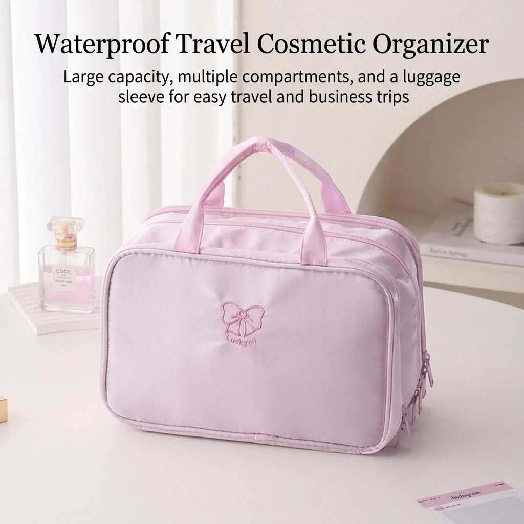 Makeup Bag Stylish Travel Organizer for Women Waterproof Cosmetic Case with Luggage Sleeve Portable Toiletry Pouch Durable