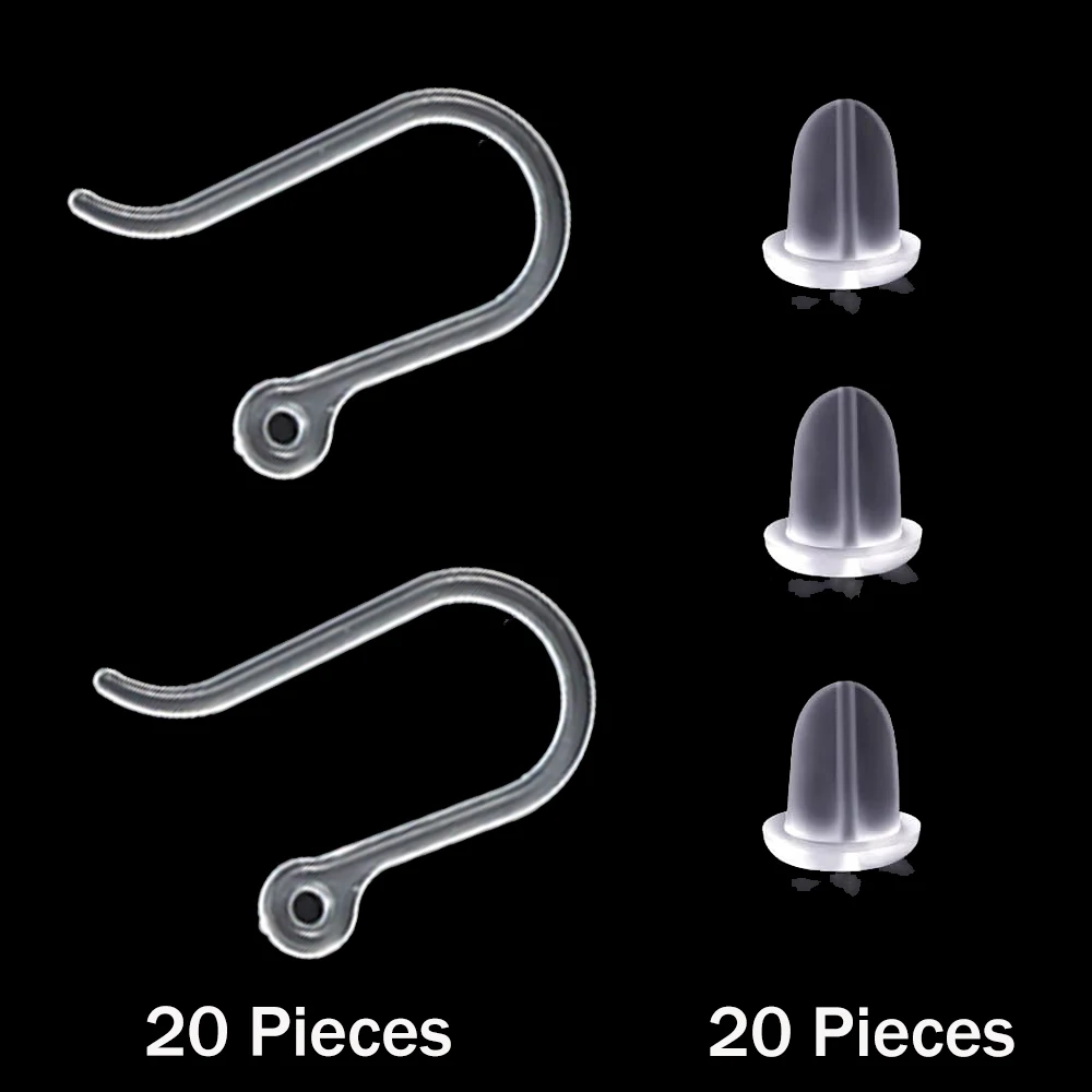 ตะขอเกี่ยวต่างหูพลาสติก 20 ชิ้น พร้อมห่วงแบบตะขอเกี่ยวปลาฝรั่งเศส และจุกปิดต่างหูแบบใส 20 ชิ้น สำหรับทำเครื่องประดับ DIY