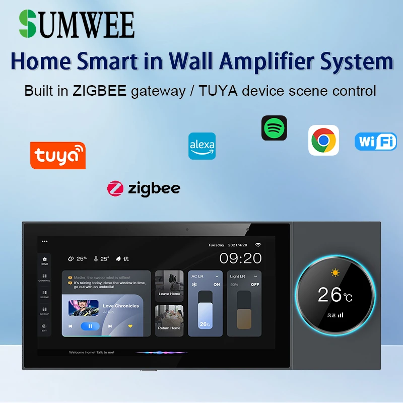 

Панель управления с сенсорным экраном Tuya для умного дома, центральный шлюз Zigbee, аудио настенный усилитель, Bluetooth, звук, музыкальный плеер, система