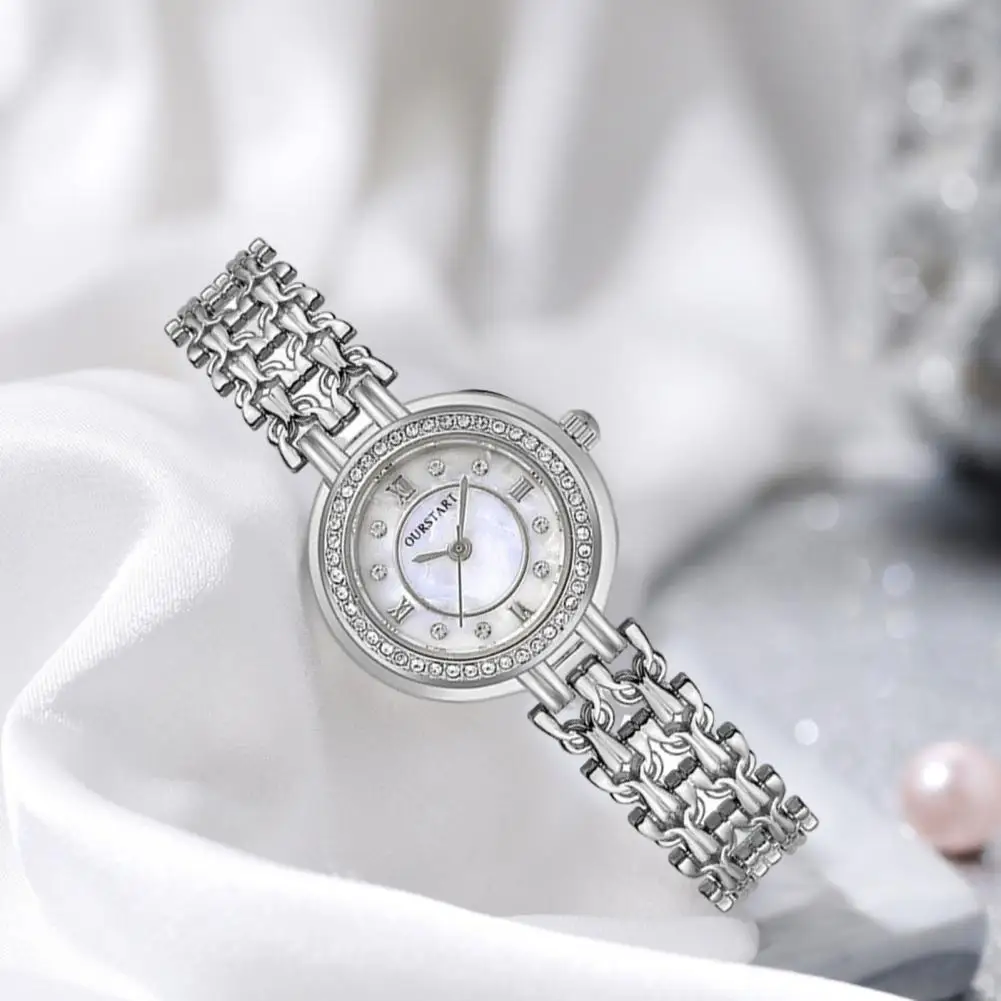 Women Accessory Elegant Rhinestone Bracelet Watch for Women Metal Strap Round Dial Wristwatch Fashion Jewelry Gift for Ladies