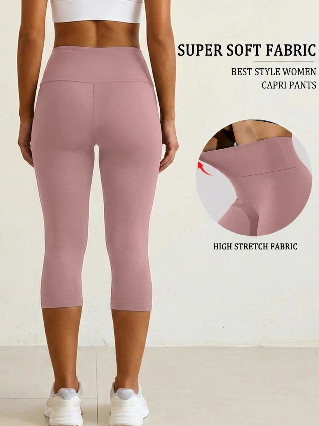 5 Inch High Waisted Capri Pants Women Super Soft Tummy Control No See Through Workout Yoga Running Home Lounge Wear.