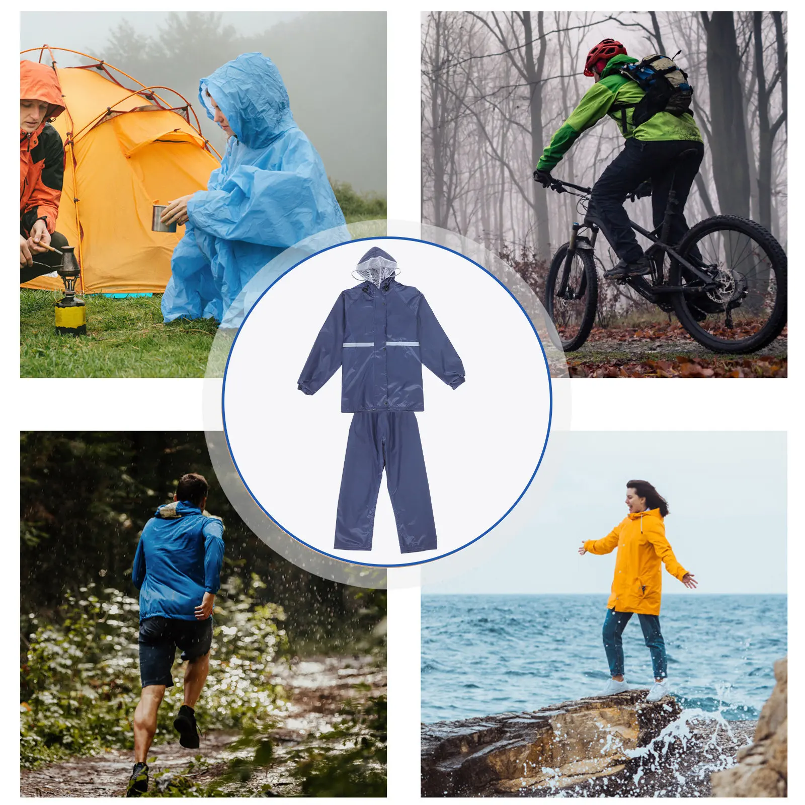 

Motorcycle Rain Suit Hooded Waterproof Reflective Double Layer Outdoor Cycling Raincoat Windproof Safety Gear For Hiking
