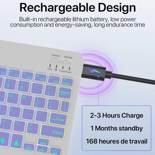 Imagen 2 del producto Español Teclado retroiluminado inalámbrico para iOS, Android, sistemas Windows, retroiluminación recargable, 10 pulgadas, Mac, iPad, MatePad, portátil