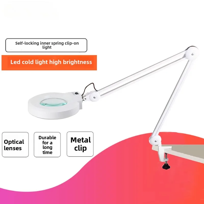 Adjustable LED Magnifier Lamp with Clamp10X/20X Magnifying Glass Elderly Reading Desk Lamp for Electronic Repairs and Welding