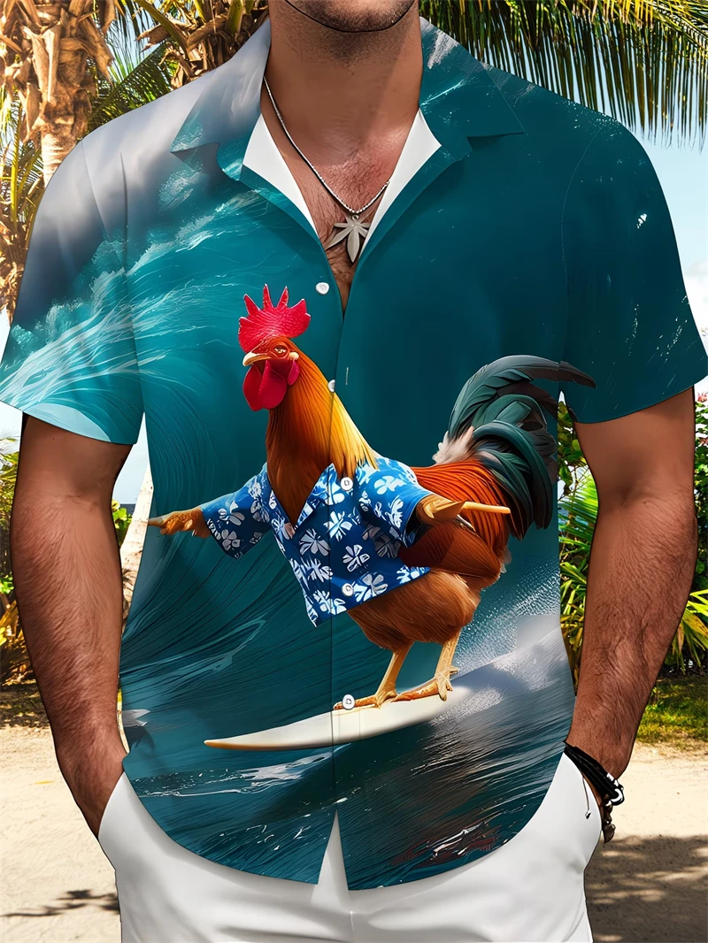 

Cartoon Chicken Graphic Men's Shirt Funny 3D Rooster Print Quick Dry Short Sleeve Tops Casual Men's Clothes Summer Street Shirt