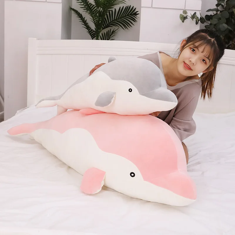 35-130CM Giant Size Dolphin Plush Toys Lovely Stuffed Soft Sea Animal Pillow Dolls for Boys Girls Sleeping Cushion Gift