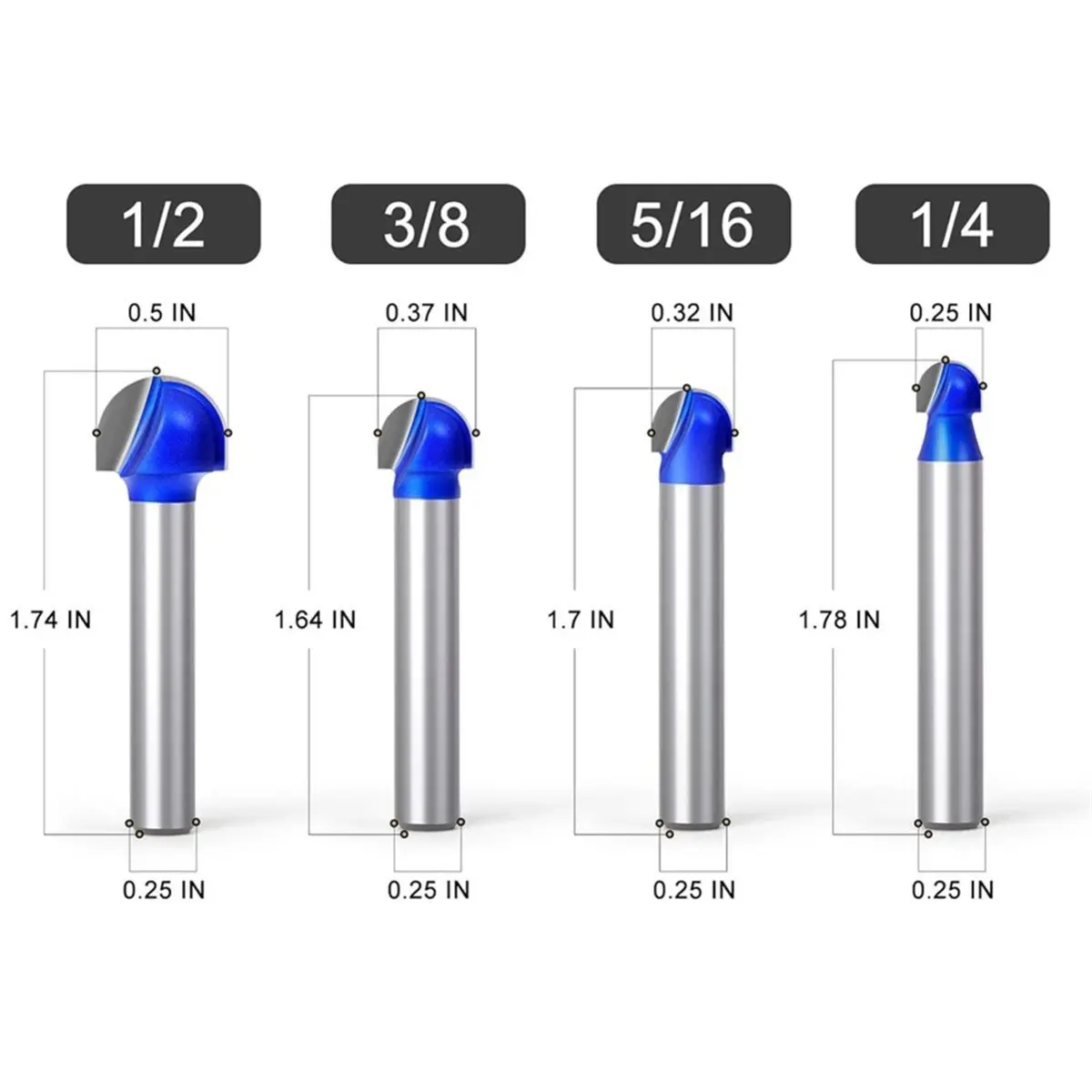 2026 New Tool 4-Piece Core Box Router Bit Set, 1/4