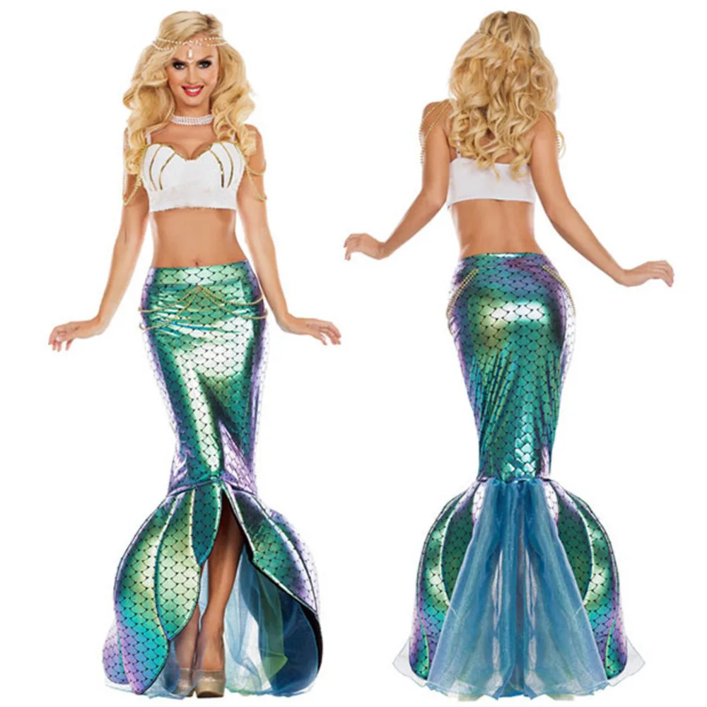 

Halloween Mermaid Costume Cosplay Nightclub Two-Piece Adult Female Fish Princess Sequin Long Dress