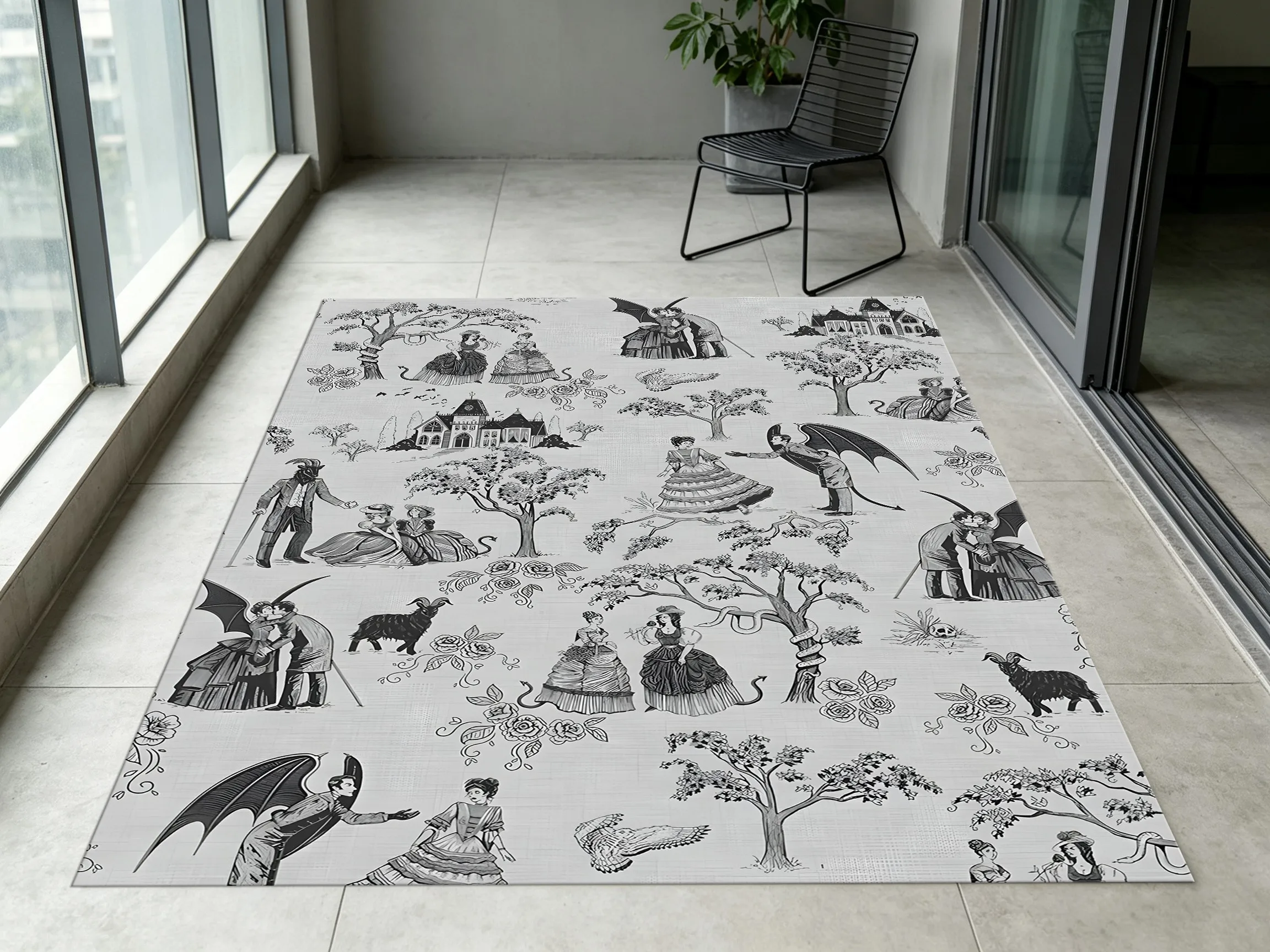 Retro Fantasy Character Castle Animal Print French Retro Style Halloween Velvet Rug, Suitable for Living Room, Bedroom, and Entryway, Creating a Niche Art Retro Home Atmosphere