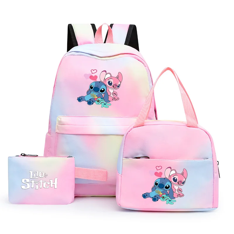 Disney-mochila colorida de Lilo Stitch para niños, niñas, mujeres, estudiantes, adolescentes, 3 piezas