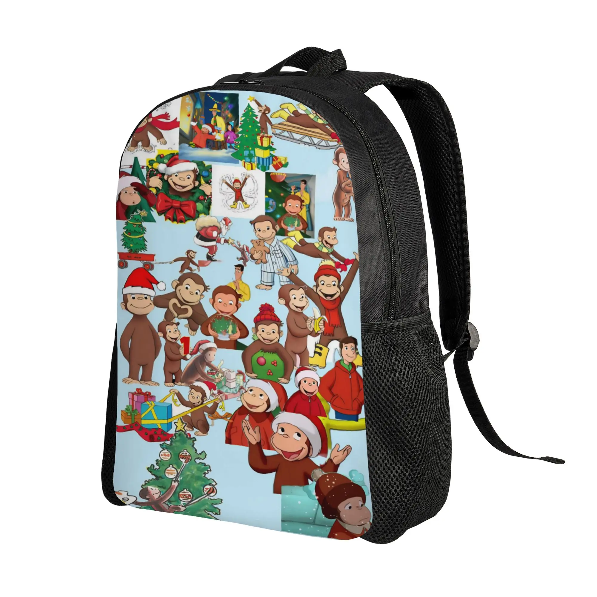 Colorful Curious George Group Collage Backpack  Male Polyester Daily Backpacks Big Funny School Bags Rucksack