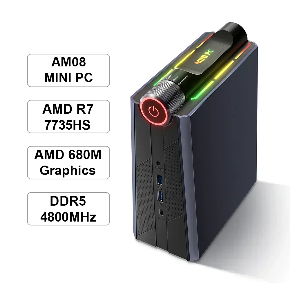 Chatreey AM08 Mini PC AMD Ryzen 7 7735HS 680M 8 núcleos Gaming escritorio iluminación colorida ordenador NVME SSD Wifi6 BT 5,0