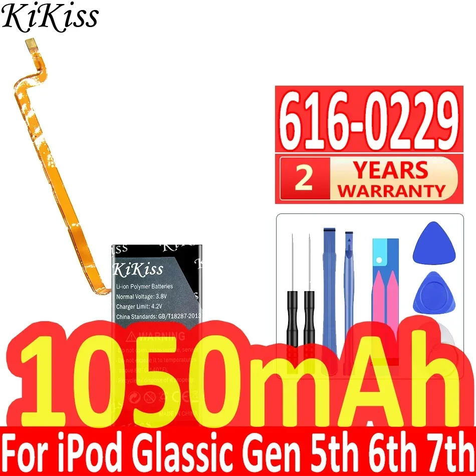 1050mAh KiKiss Powerful Battery 616-0229 for iPod Classic Gen 6th 7th 80GB 120GB Thin 160GB for iPod 5/5.5 Gen