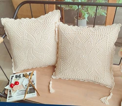 Cotton Crochet Cushion Cover Pastoral Style Handmade Crochet Woven Pillow Case 40*40 Decorative Pillows for Sofa Square Circular