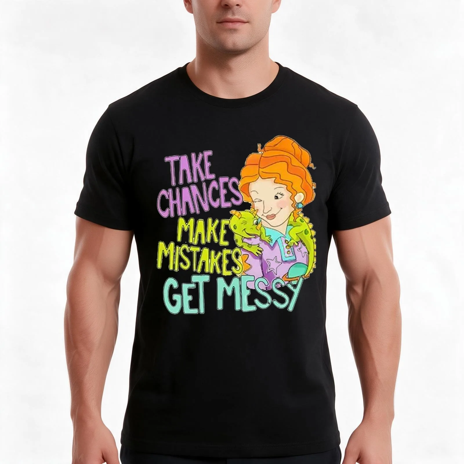 Ms Frizzle T-Shirt, Summer Casual Cotton Tee, Oversized Streetwear Tops, Vintage Graphic Print, Loose Fit Short Sleeve