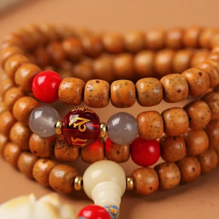 Natural Xingyue Bodhi Bracelet: Old Chen Seed Multi-Circle Buddhist Beads, Jadeized First Moon, Flame Lotus Accent