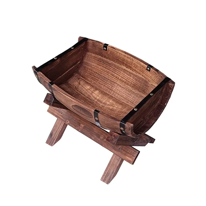 Wine barrel flower pot half barrel outdoor preservative wood flower box planting box garden setting oak barrel beer growing vege