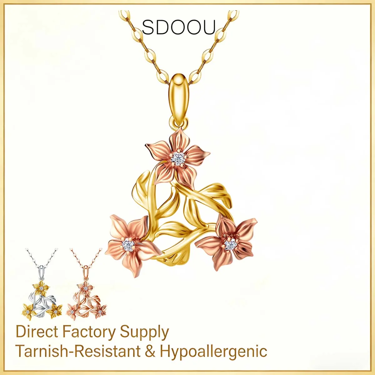

SDOOU 925 Sterling Silver Necklace 0.1CT Moissanite Flower Pendant Three-Flower Design for Women Wedding Fine Jewelry Party Gift