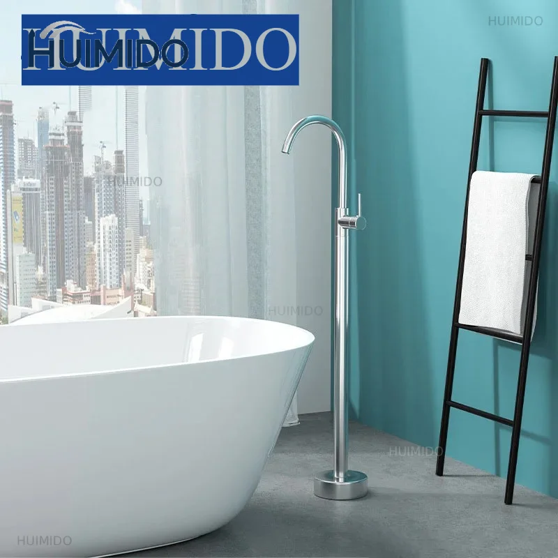 Freestanding Bathtub Faucet Bathroom Floor Mount Standing Tub Filler Single Lever Brass Mixer Tap Without Handheld Spray