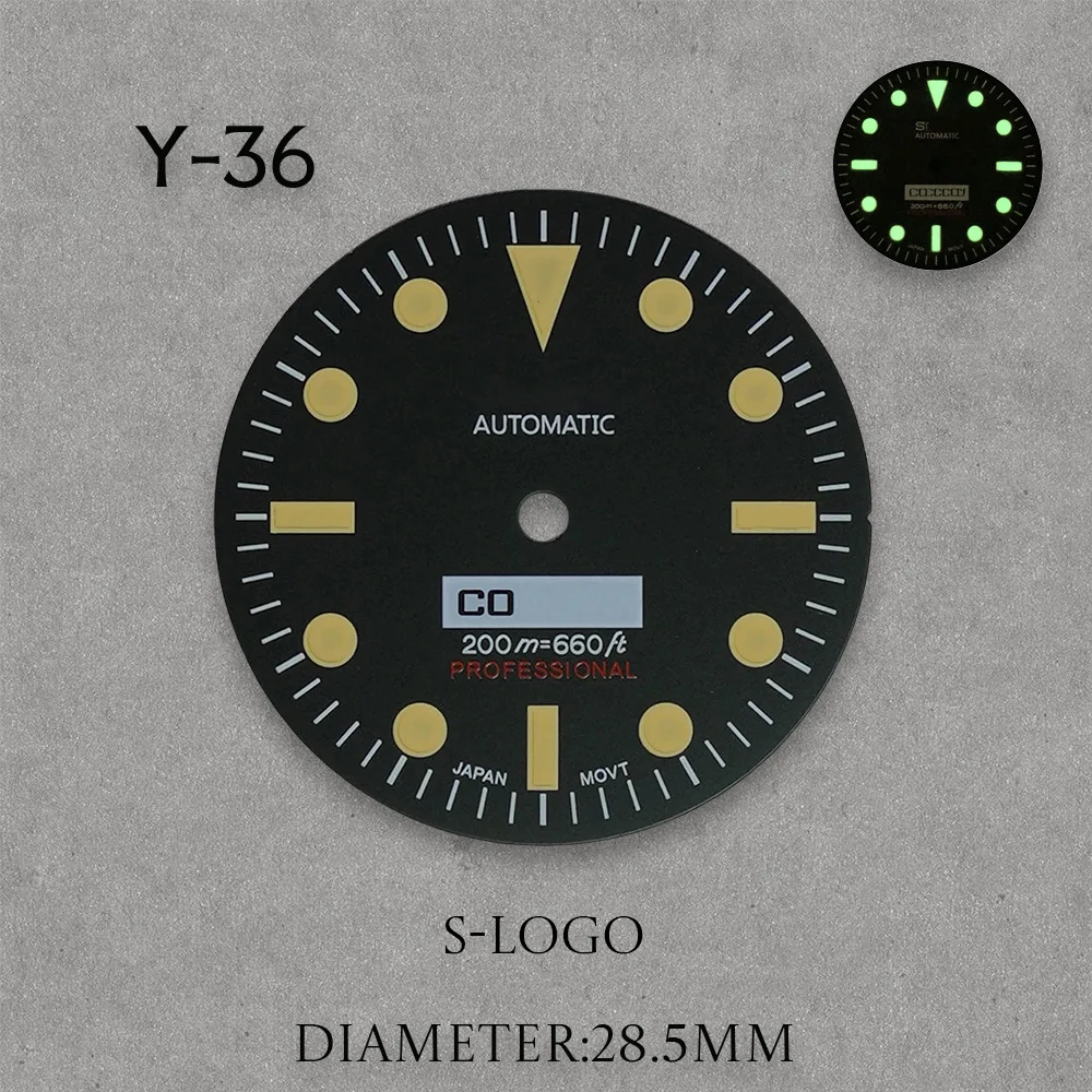 S LOGO 28.5mm SUB Dial Skx007 For NH35/NH36 Automatic Movement Fit 3/3.8/4.2 o'clock Crown Green Luminous Watches Accessories