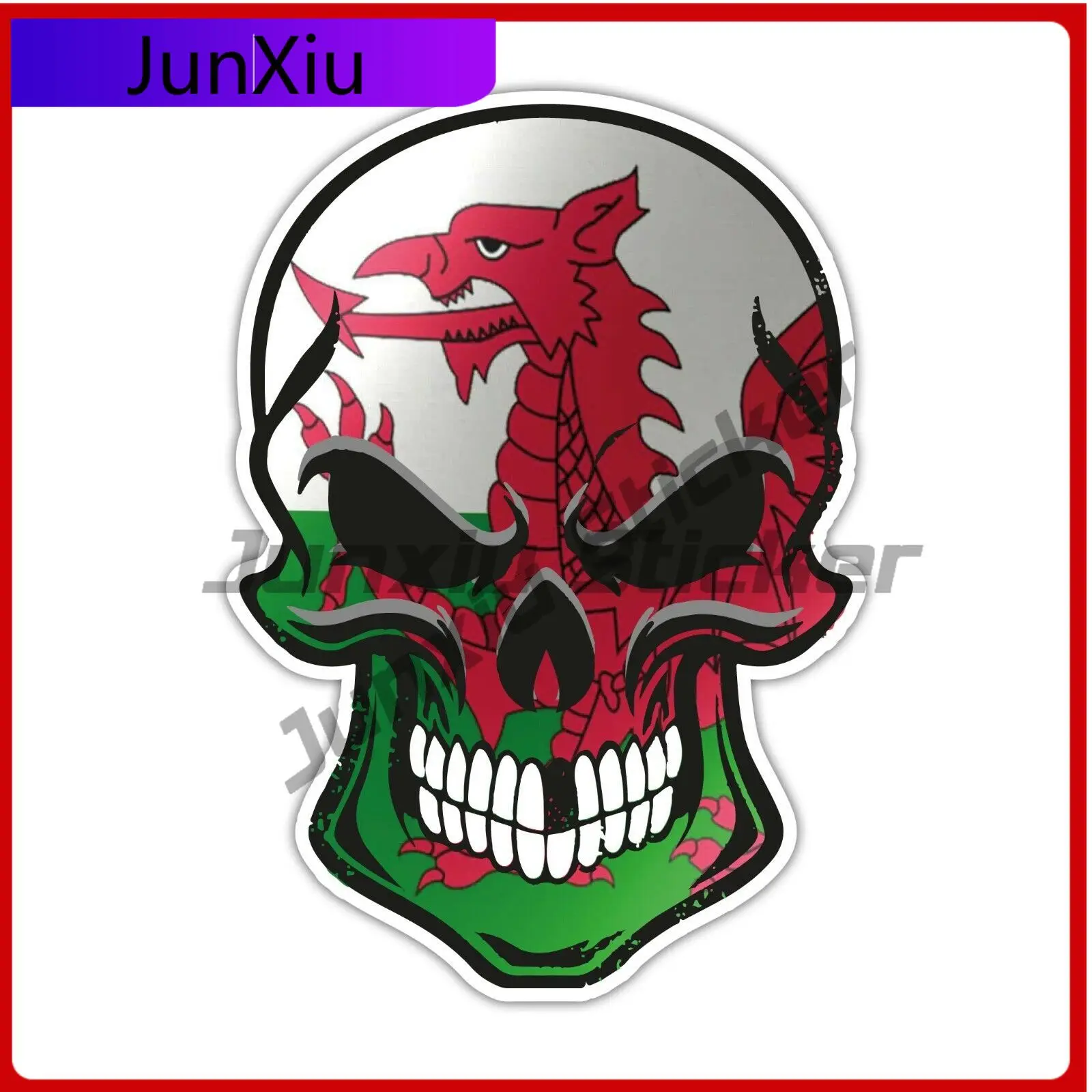 

Gothic Biker Skull And Welsh Dragon Cymru Flag Vinyl Sticker Camper Windows Windshield Luggage Kayak Suv Car Bike Laptop Bumper