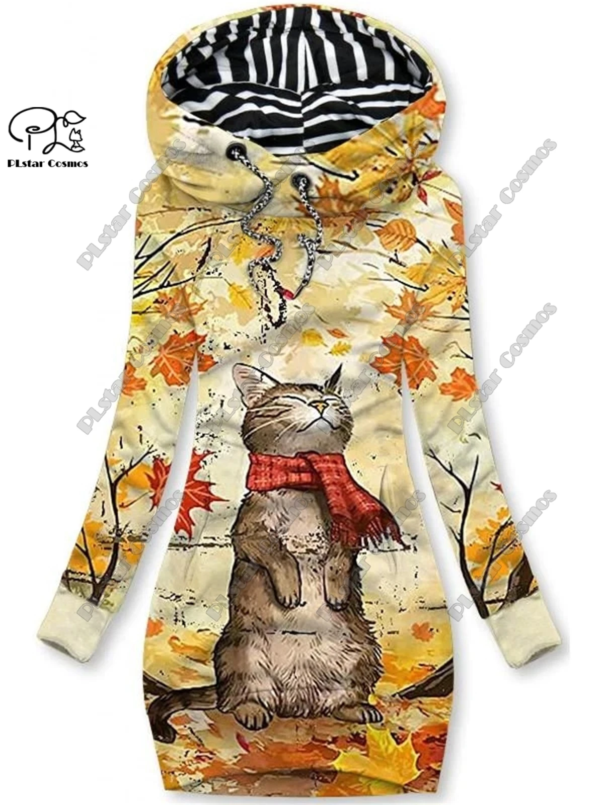 PLstar Cosmos-Sudadera larga con estampado 3D para mujer, vestido de serie animal, bonito patrón de gato, serie adelgazante informal, M-1