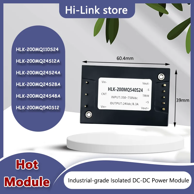 

HLK-200MQ Series 200W 1/4 Brick DC-DC Power Module Isolated Regulated Single Output Auto Recoverable Short Circuit Protection