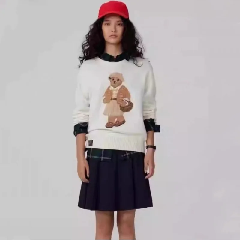 

Preppy Round Neck Long Sleeve Cotton Embroidery Bear Teenies Knitted Women's Sweater Weenies Pullover Fall/Winter 2025 New