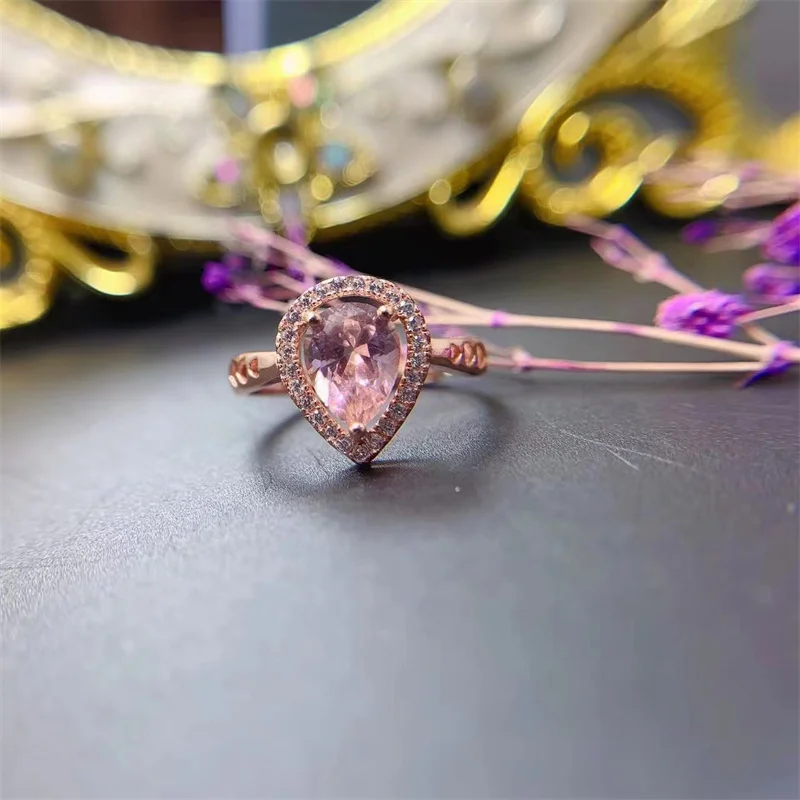 Original 925 Silver Morganite Natural Gemstone Fine Female Engagement Ring Christmas Gift Genuine Fine Jewelry