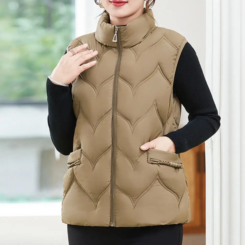 Winter Dames Vest Jas Dikke Opstaande Kraag Hals Mouwloos Bovenkleding Effen Kleur Ritssluiting Gewatteerd Damesvest