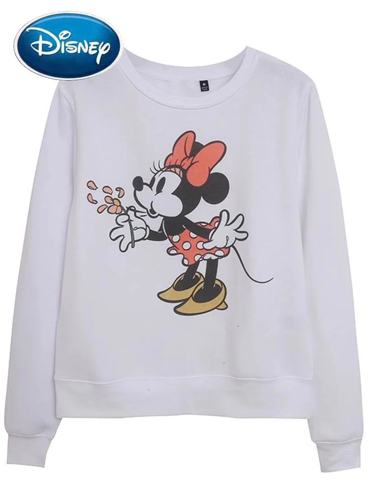 

Disney Sweatshirt Minnie Mouse Cartoon Print Sweet Women Long Sleeve O-Neck Pullover Jumper Fleece White Tee Tops Streetwear