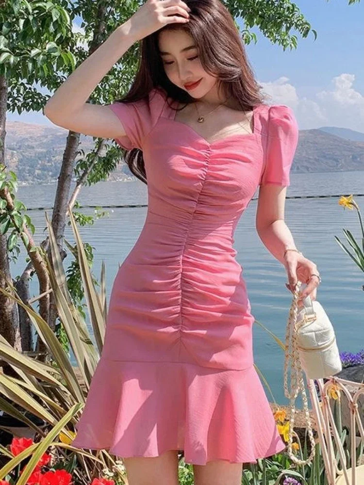 Women's Dresses Tight Female Dress Short Mini Bodycon Sleeve Pink Corset Hot Clothing Aesthetic Kpop on Promotion Beach Retro