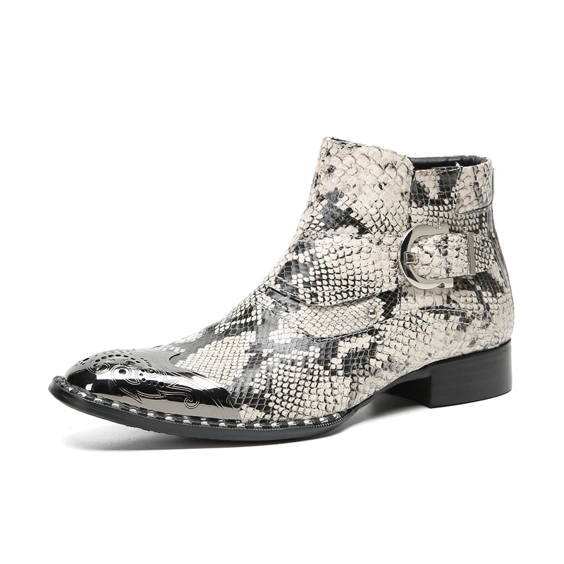 Coogerlove Punk-Stil Männer blau Echt leder Stiefel Metall quadratische Zehen Schnalle Niet Motorrad Stiefel Winter männliche Party Stiefel – Detail 15