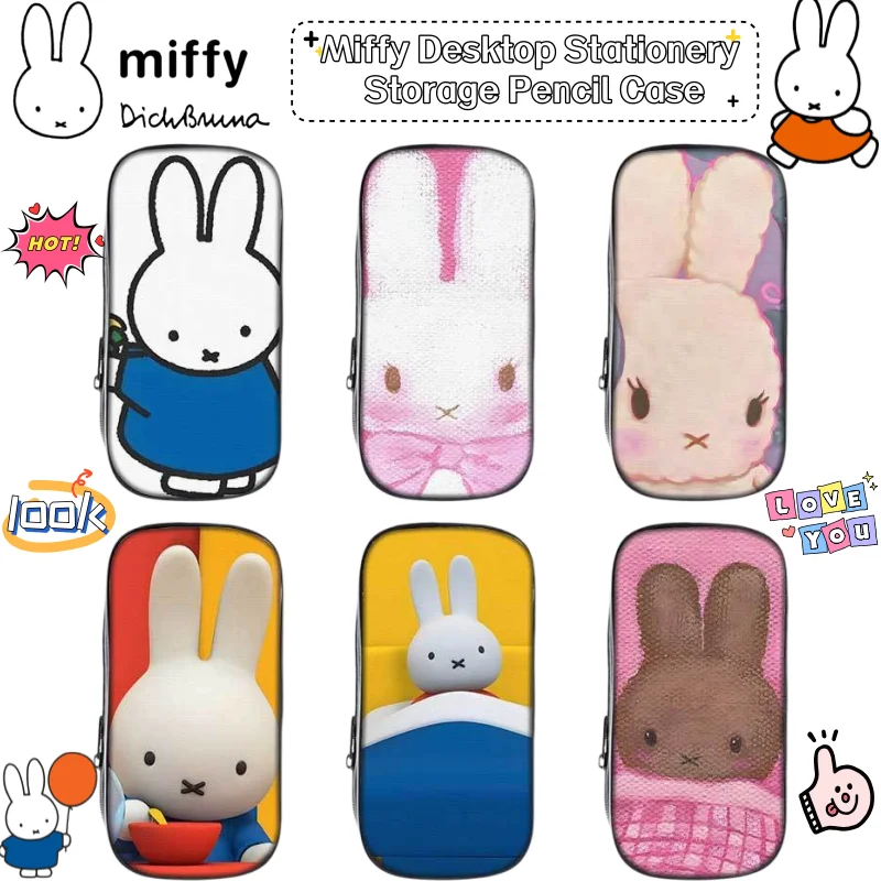 

New Miffy Cartoon Cute Creative Pencil Case Kawaii Animation Surrounding Secondary Student Desktop Stationery Storage Box Gift