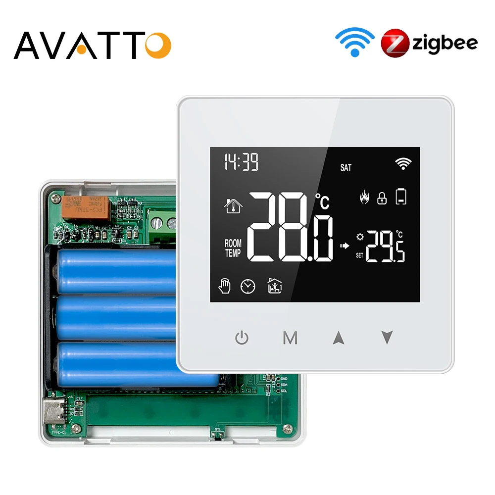 AVATTO-Thermostat intelligent Zigequation, régulateur de température, batterie à faible consommation, eau, gaz, bomicrophone, Tuya, WiFi, Alexa, Google Home, Alice