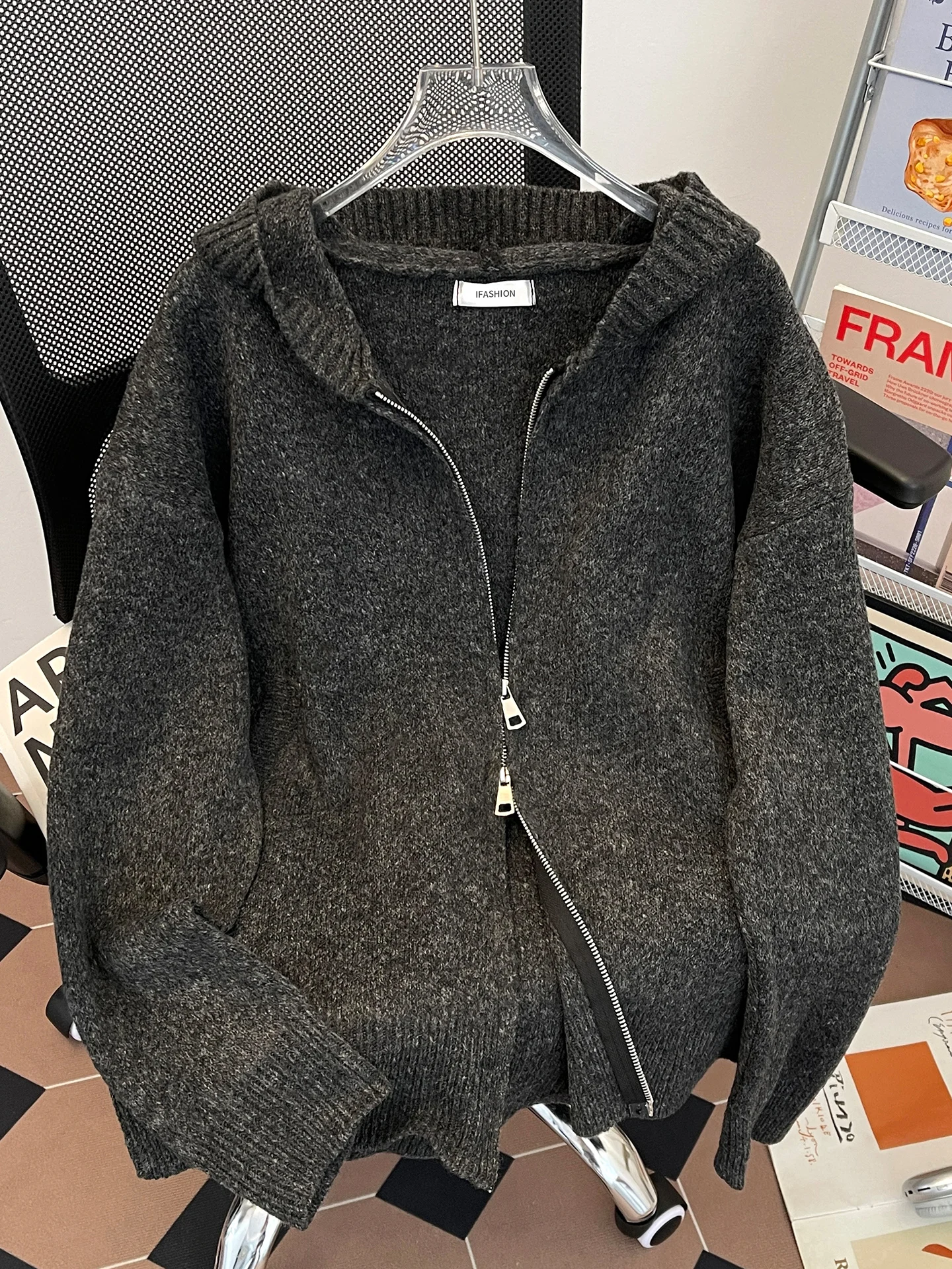 

Мужской утепленный вязаный кардиган на молнии с капюшоном, осенне-зимний, повседневный, теплый, винтажный, с длинными рукавами, в уличном стиле