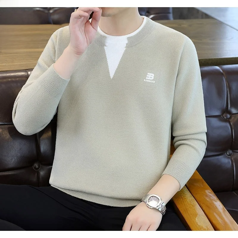 

High Quali Men's Long Sve Knitted Fce Lined Casual Loose Fit Faionable Autumn Winter Turtlene Pullover Sweater