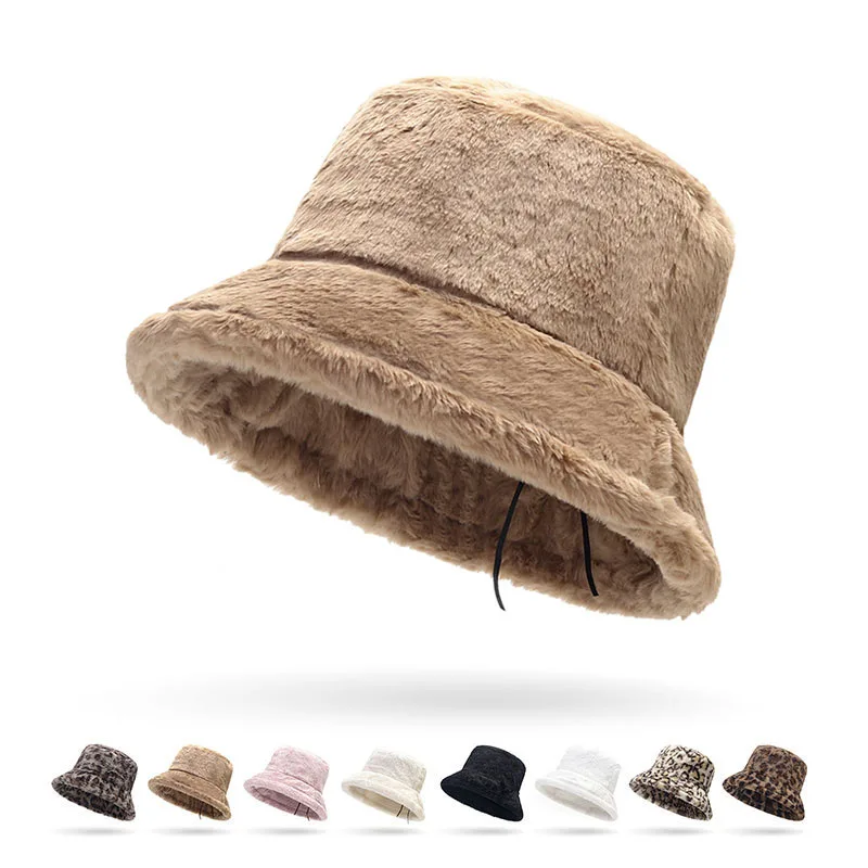 Winter Show Face Little Leopard Print Fisherman Hat Woman Versatile Warm Pot Hat Ins Plush Bucket Hat For Women Girl