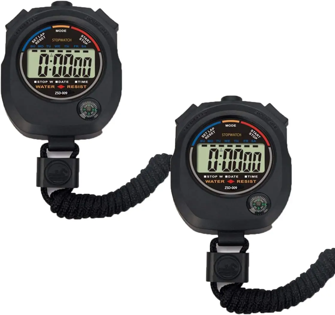 

2-Pack Digital Stopwatch with Large Display, Alarm, Date & Split Timing for Sports Coaches and Referees