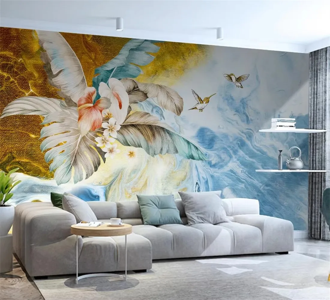 Custom wallpaper 3d mural Nordic modern abstract hand-painted plant leaves light luxury living room TV Decorative 3d wallpaper