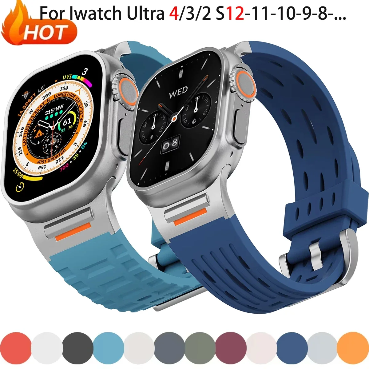 Silicone Band For Iwatch Ultra 4/3 49mm 42 44 45 46mm 3 Style Sport Strap For Apple Watch S12 11 10 9 8 SE3 Breathable Bracelet