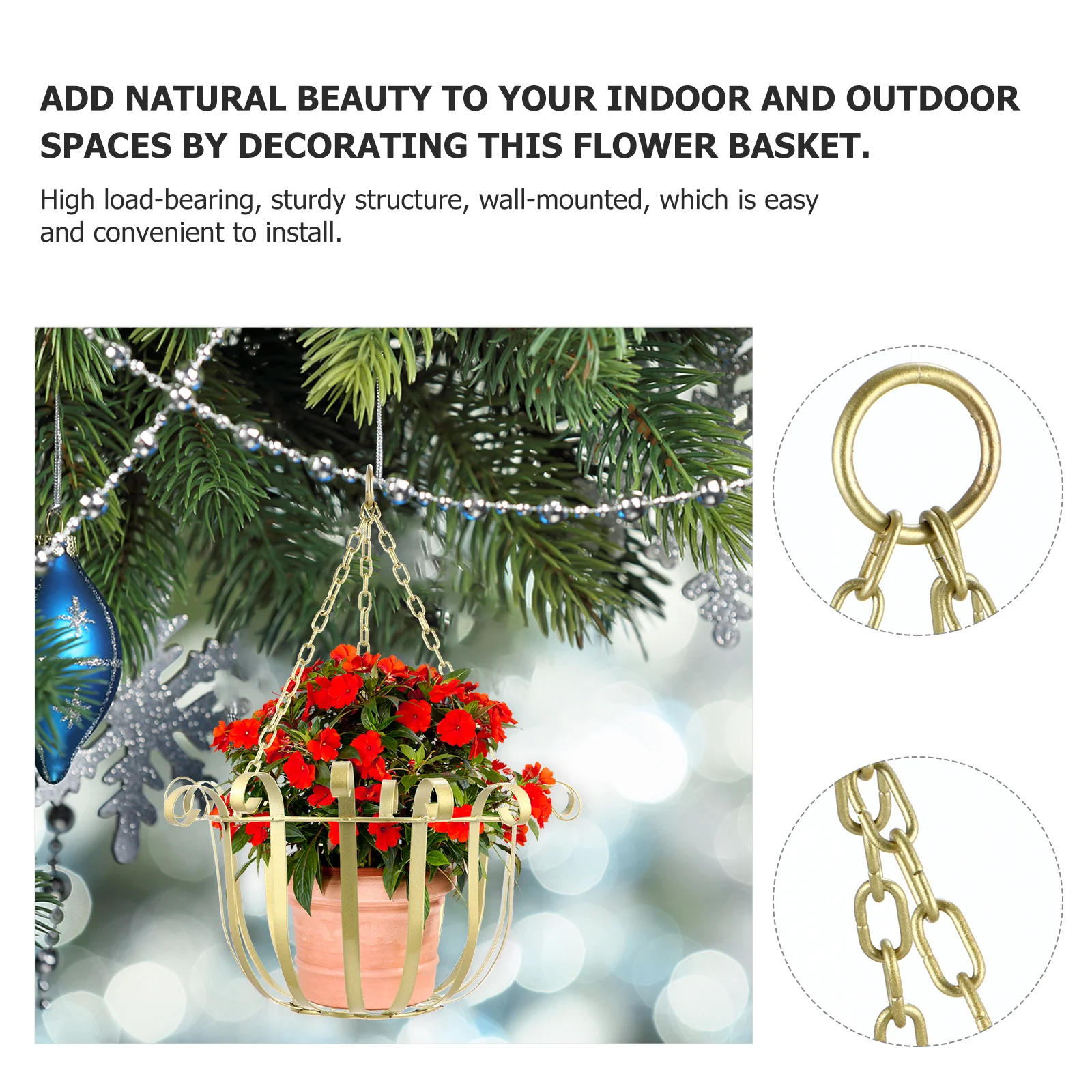 

Wall Mounted Flower Basket Iron Plant Holder with High Load Bearing Structure for Garden Balcony Decoration Hanging Flower Rack