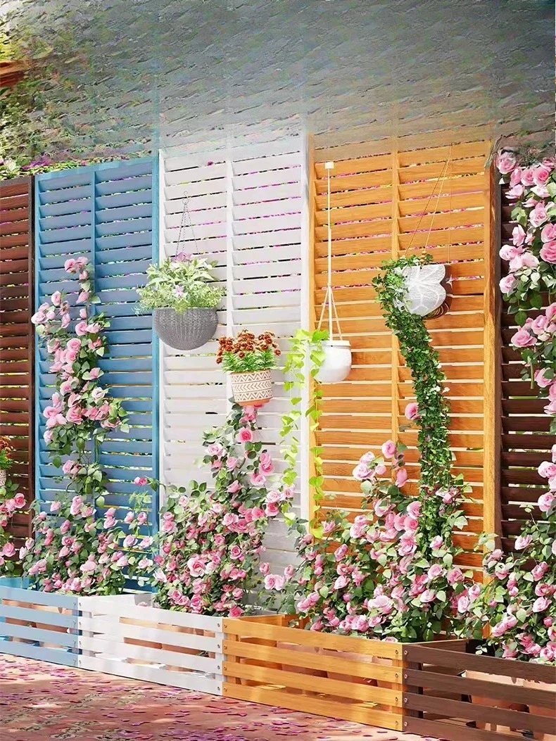 Outdoor Courtyard Preservative Wood Louver Fence Garden Partition Flower Box Climbing Vine Frame Balcony Screen Guardrail