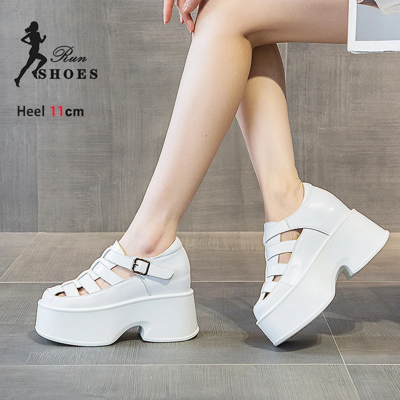 

Сандалии женские из коровьей кожи, босоножки в римском стиле, удобная обувь на толстой подошве, повседневные туфли с вырезами, на высоком каблуке, лето