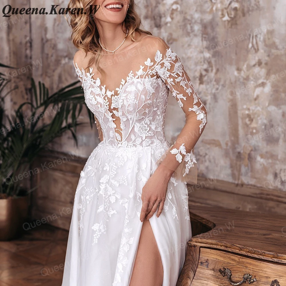 Elegant A line Wedding Dress long sleeve off shoulder applique bride dress robe de mariee A line Wedding Bridal Gown