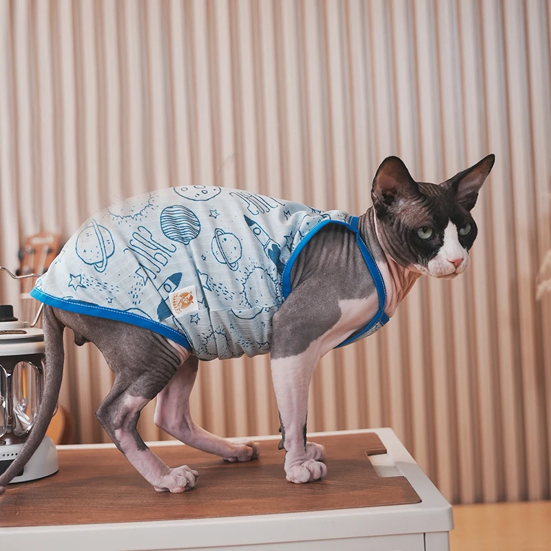 Sphynx Cat Clothing Sphinx Blue Cotton Vest Soft Sleeveless Shirt Kittens Coat Breathable Devon Rex Soft Clothing Cat Supplier