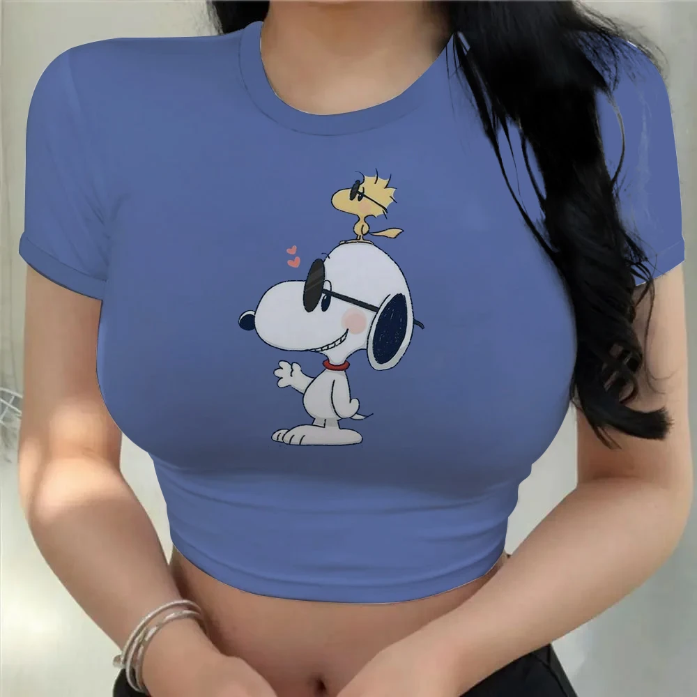 Summer cute sexy summer short sleeve tight belly button vest Disney Snoopy print short sleeve women's vest for women