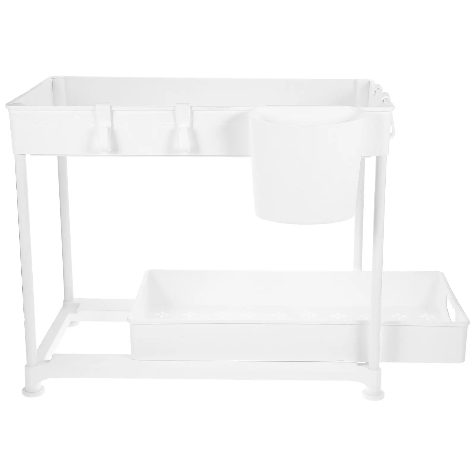 2-Tier Pull-Out Under Sink Storage Rack Heavy Duty Telescopic Kitchen Cabinet Organizer for Seasoning Jars Spices Bottles