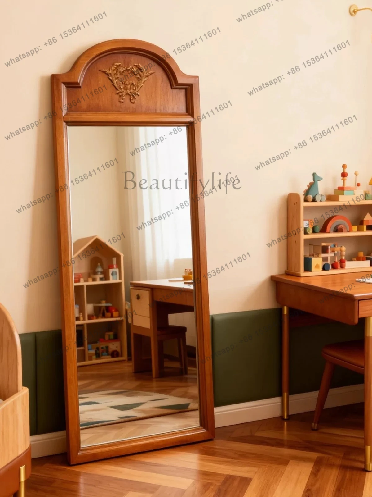 Medieval retro full-length mirror American light luxury home living room floor mirror